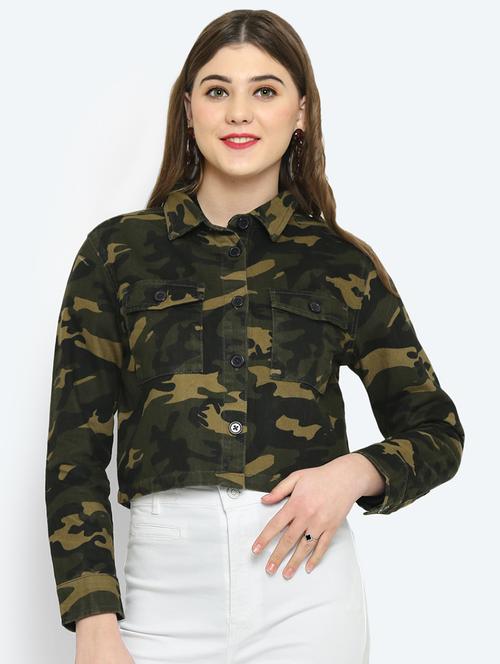 camouflage crop denim jacket - 16913236 - Very Small Image - 1