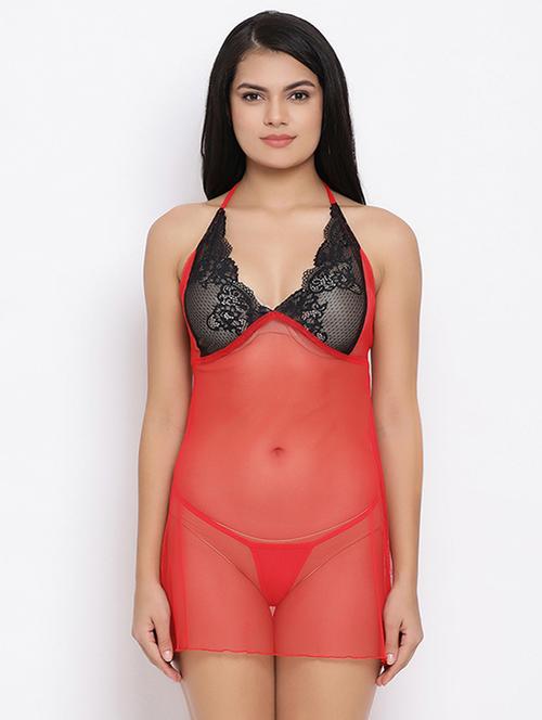 lace detail babydoll with bra & panty set - 16913403 - Very Small Image - 1