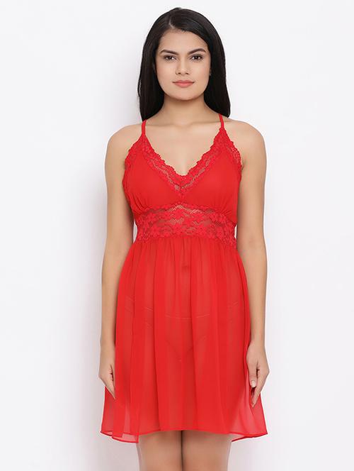 lace detail babydoll with bra & panty set - 16913406 - Very Small Image - 1