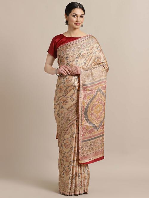 floral printed saree with blouse - 16913474 - Very Small Image - 1