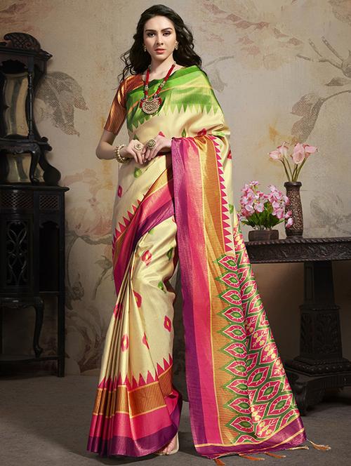 checkered printed saree with blouse - 16913480 - Very Small Image - 1