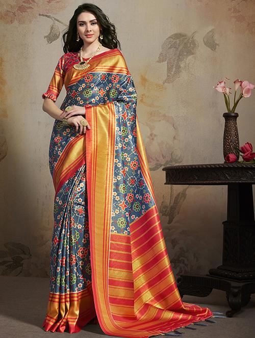 floral printed saree with blouse - 16913486 - Very Small Image - 1