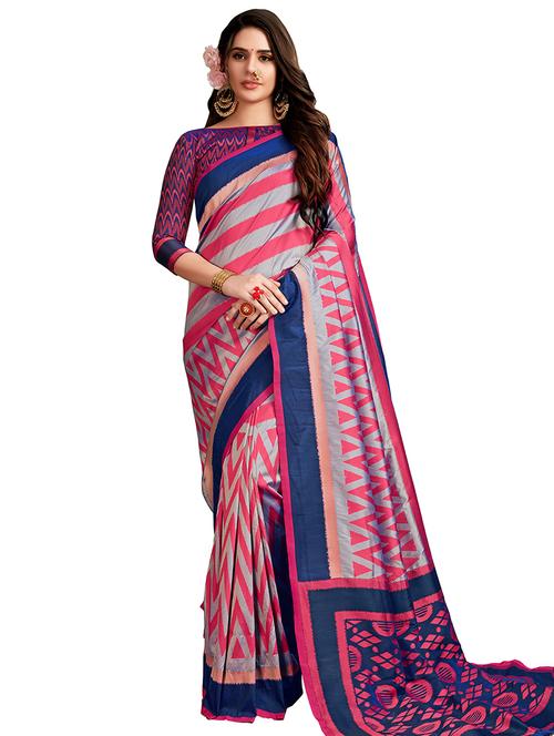 geometric printed saree with blouse - 16913502 - Very Small Image - 1