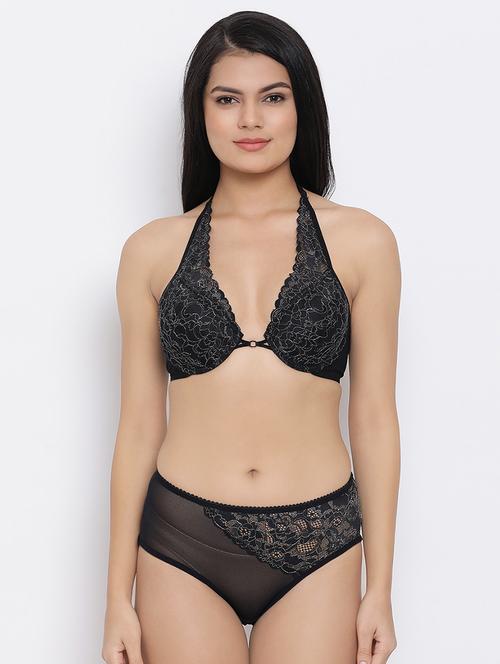 halter neck laced bra and panty set - 16913549 - Very Small Image - 1