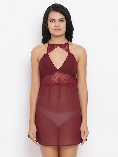 lace detail babydoll with bra & panty set - 16913551 - Very Small Image - 1