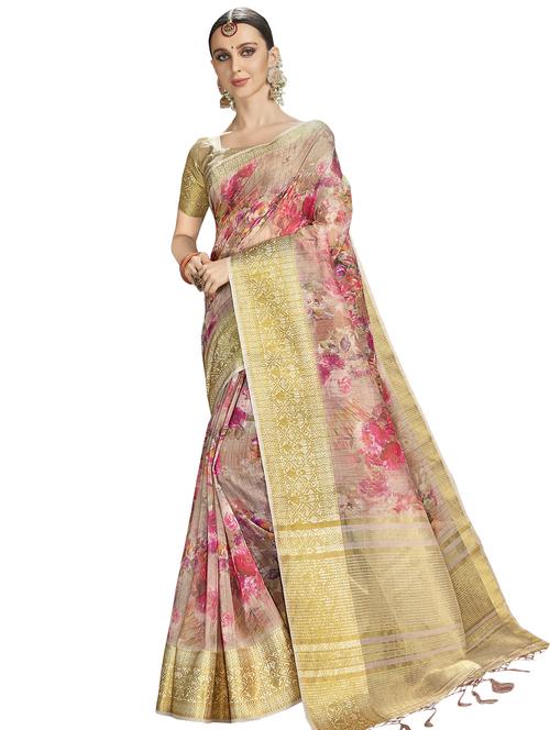 floral woven saree with blouse - 16914046 - Very Small Image - 1