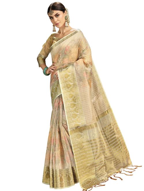 floral woven saree with blouse - 16914047 - Very Small Image - 1