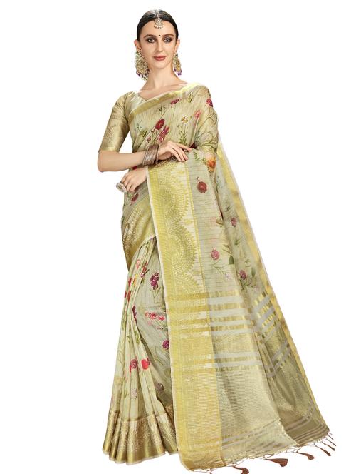 floral woven saree with blouse - 16914049 - Very Small Image - 1