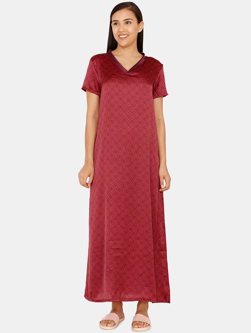 v-neck printed nighty - 16914066 - Very Small Image - 1
