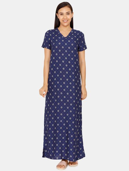 v-neck printed nighty - 16914075 - Very Small Image - 1