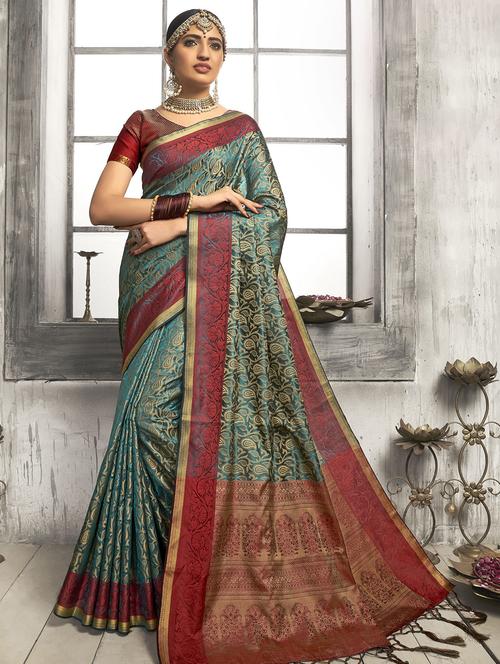 self design woven saree with blouse - 16914085 - Very Small Image - 1