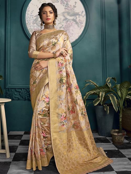 floral woven saree with blouse - 16914261 - Very Small Image - 1