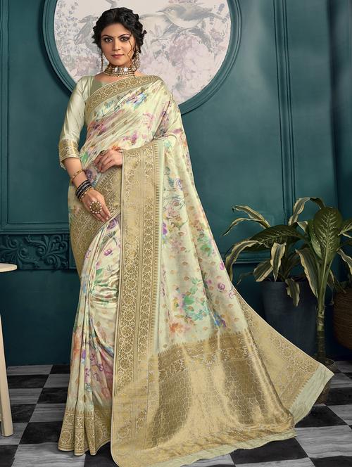 floral woven saree with blouse - 16914263 - Very Small Image - 1