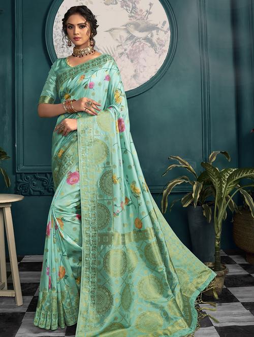 floral woven saree with blouse - 16914264 - Very Small Image - 1