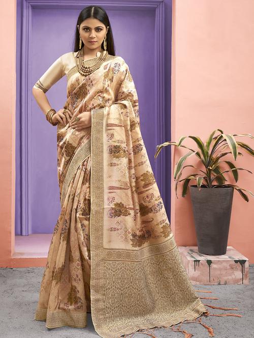 floral woven saree with blouse - 16914266 - Very Small Image - 1