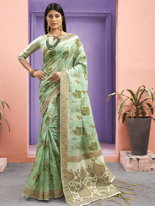 floral woven saree with blouse - 16914267 - Very Small Image - 1