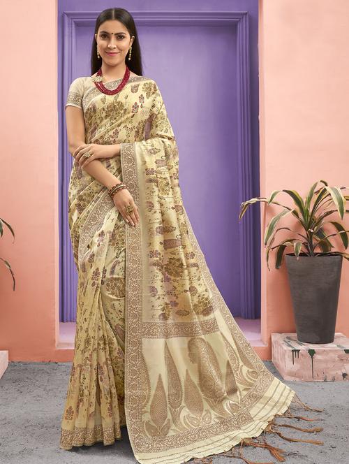 floral woven saree with blouse - 16914268 - Very Small Image - 1