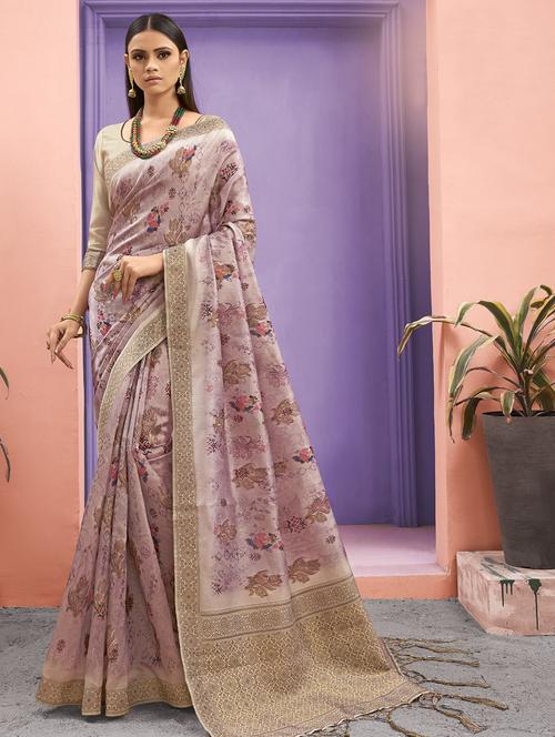 floral woven saree with blouse - 16914269 - Very Small Image - 1