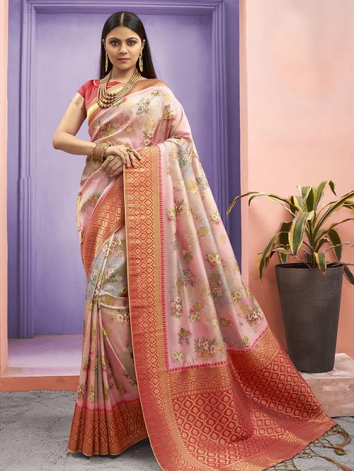 floral woven saree with blouse - 16914467 - Very Small Image - 1
