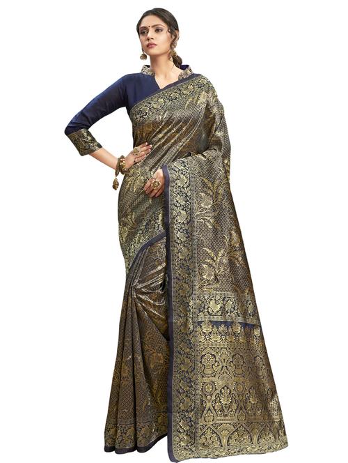 floral woven saree with blouse - 16914587 - Very Small Image - 1
