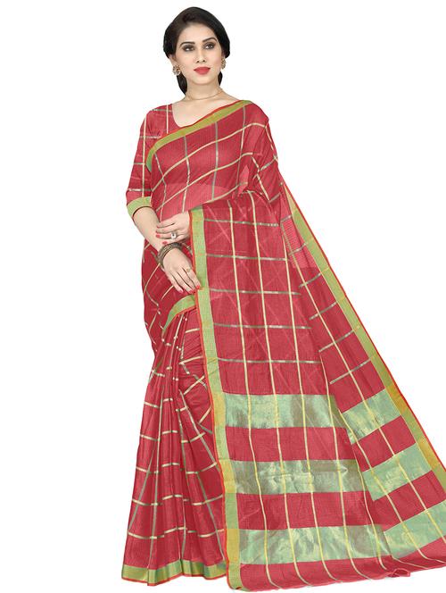 checkered woven saree with blouse - 16914653 - Very Small Image - 1