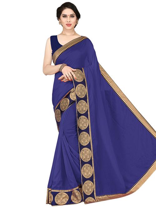 solid bordered saree with blouse - 16915019 - Very Small Image - 1