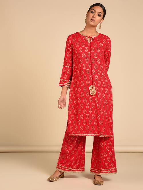 gold print kurta palazzo set - 16915363 - Very Small Image - 1