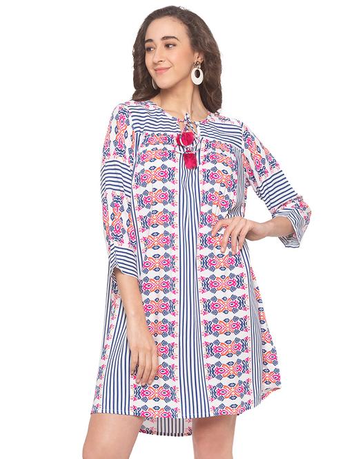 tie up neck printed shift dress - 16915481 - Very Small Image - 1