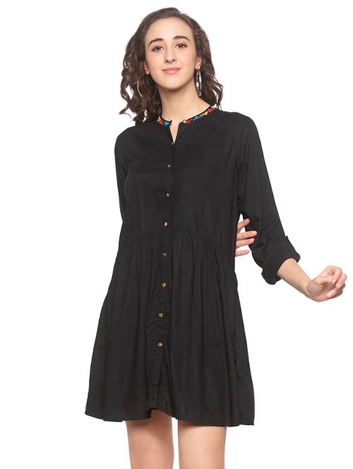 mandarin neck button-up a-line dress - 16915495 - Very Small Image - 1