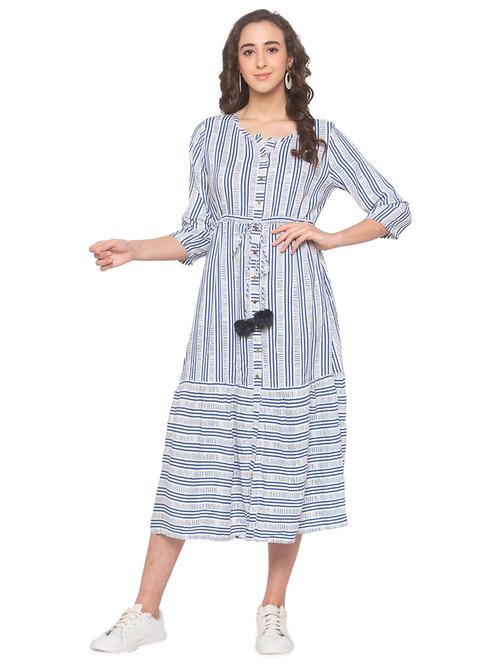 striped a-line ethnic dress - 16915558 - Very Small Image - 1
