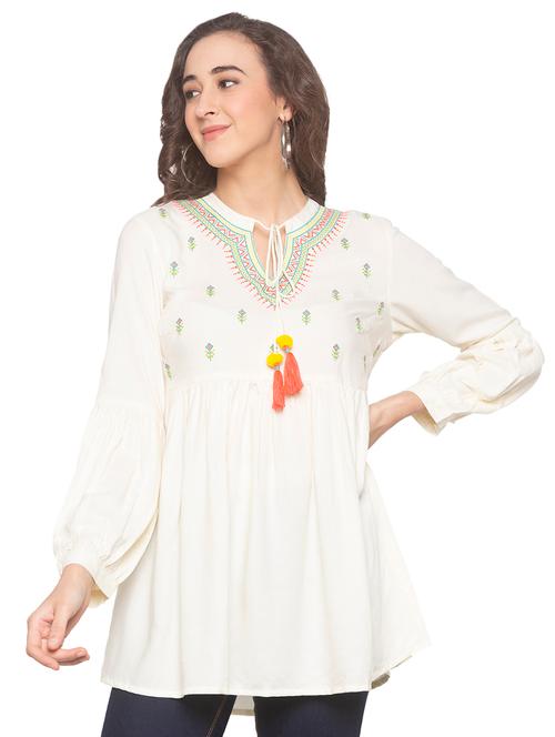 tie up neck embroidered tunic - 16915606 - Very Small Image - 1