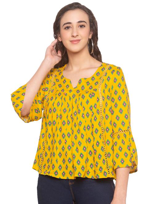 notch neck printed peasant top - 16915609 - Very Small Image - 1