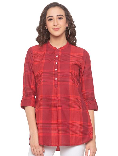 mandarin neck checkered top - 16915616 - Very Small Image - 1