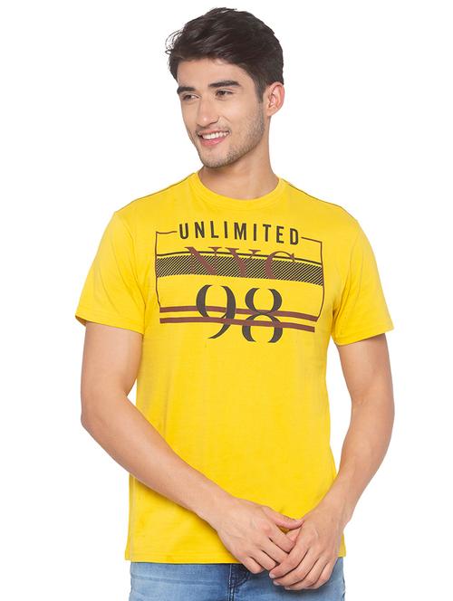yellow typographic chest print t-shirt - 16915646 - Very Small Image - 1