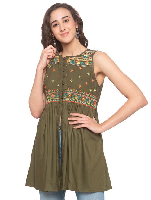 embroidered panel front slit tunic - 16915679 - Very Small Image - 1