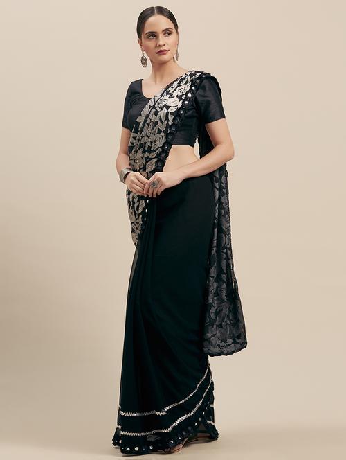 floral woven saree with blouse - 16915918 - Very Small Image - 1