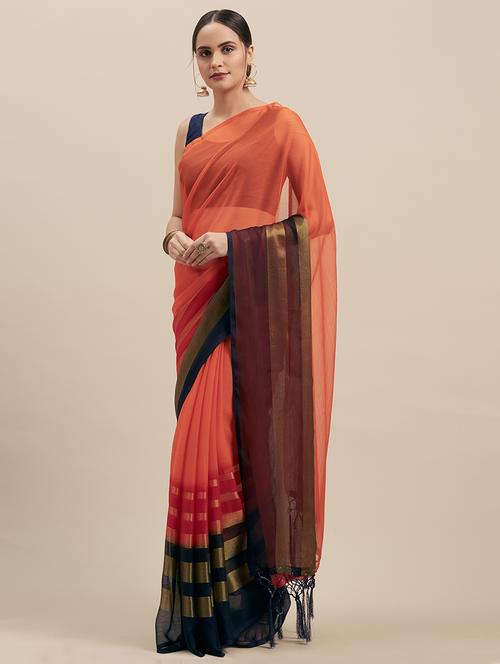 solid woven saree with blouse - 16915921 - Very Small Image - 1
