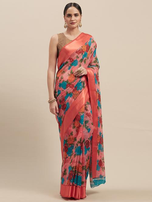 floral woven saree with blouse - 16915939 - Very Small Image - 1