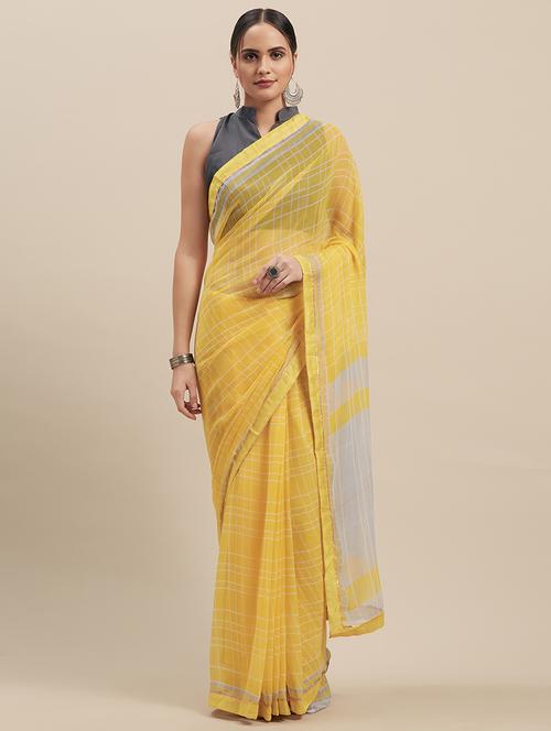 checkered woven saree with blouse - 16915945 - Very Small Image - 1