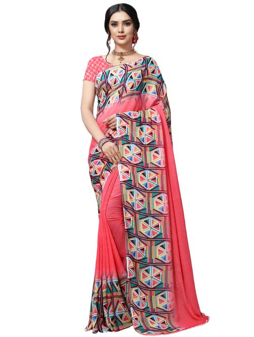 geometric printed saree with blouse - 16917405 - Very Small Image - 1