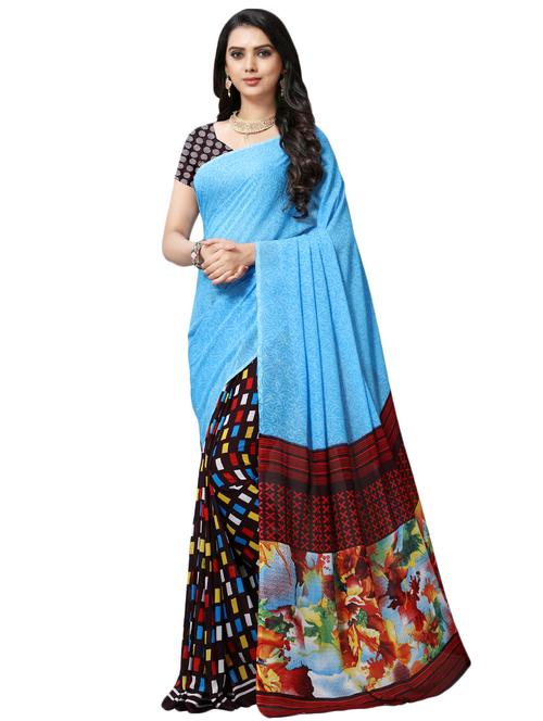 geometric printed saree with blouse - 16917407 - Very Small Image - 1