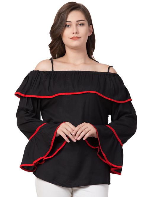 contrast piped off shoulder top - 16917434 - Very Small Image - 1