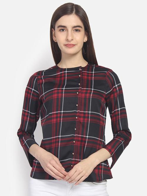 round neck open placket top - 16918086 - Very Small Image - 1
