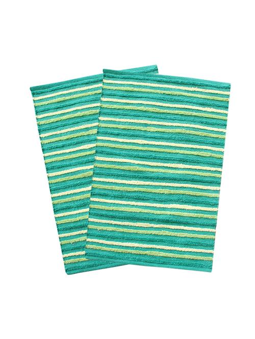green stipe soft cotton bathmat (pack of 2) - 16918462 - Very Small Image - 1