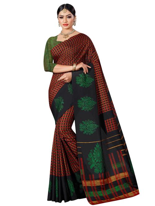check printed saree with blouse - 16918825 - Very Small Image - 1