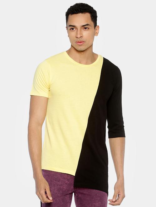 yellow color block asymmetric t-shirt - 16919059 - Very Small Image - 1
