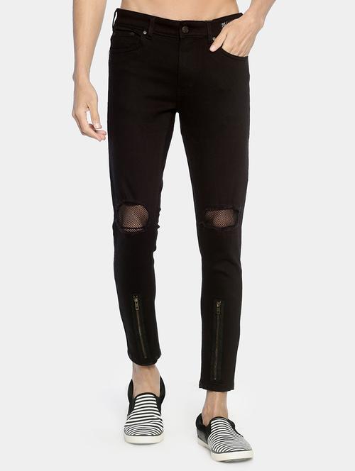 black solid slashed knee denim jeans - 16919168 - Very Small Image - 1
