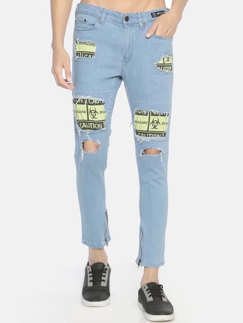 light blue solid slashed knee denim jeans - 16919180 - Very Small Image - 1