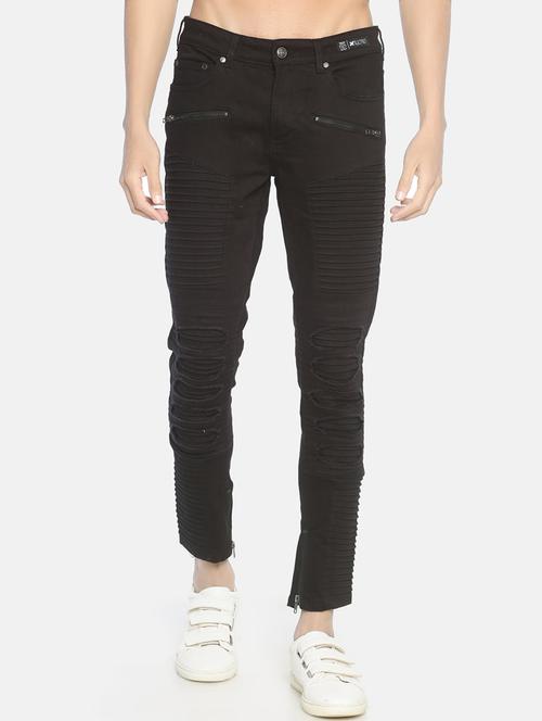 black solid biker denim jeans - 16919186 - Very Small Image - 1