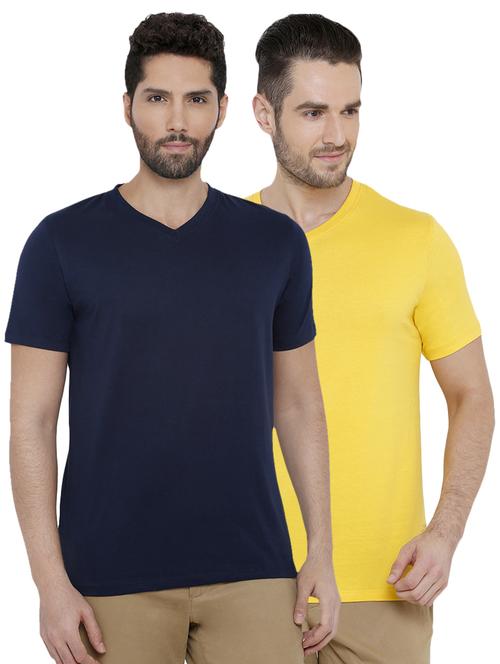 navy blue and yellow solid combo t-shirts - 16919313 - Very Small Image - 1